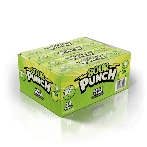 Sour Punch Apple Straws Candy 2 oz Each, 24 ct Box – Chewy Sour Green Apple Flavored Straws