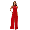 thumbnail image 1 of Maxi Jumpsuit for Women Crossover Halter Neck Straight Leg Overall Romper Red S, 1 of 8