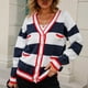 thumbnail image 4 of Moda mujer Casual cuello en V manga larga otoño suéter cárdigan blusa botón Pullver Tops Pompotops  hdfakjf11256, 4 of 9