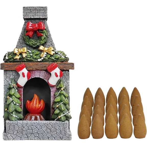 HOSLEY Resin Backflow Incense Cone Holder/Decor Statue, Christmas, with 20 Pieces of Apple Cinnamon Backflow Incense Cones