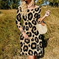 thumbnail image 3 of Leopard Print Tan Black Background Flare Dress Square Neck Dress Elegant Female Fashion Printed Dress, 3 of 9