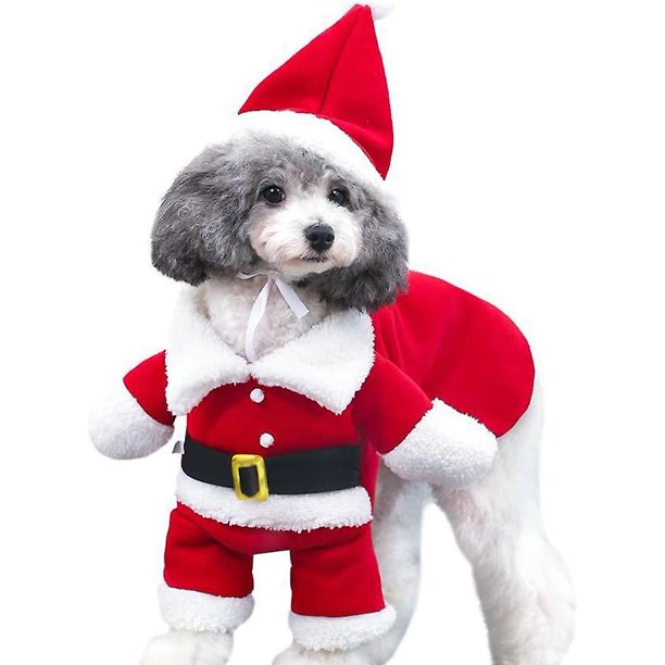 Disfraces navideños para mascotas Traje para perros con gorro Traje de Papá Noel Sudadera con capucha para perros Disfraces navideños para gatos Traje de fiesta cálido para el invierno (s)