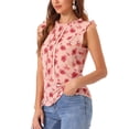 thumbnail image 4 of INSPIRAR CHIC Blusa sin mangas para mujer con volantes, estilo de oficina, blusas florales vintage de los años 50, XL, rosa-floral, 4 of 6