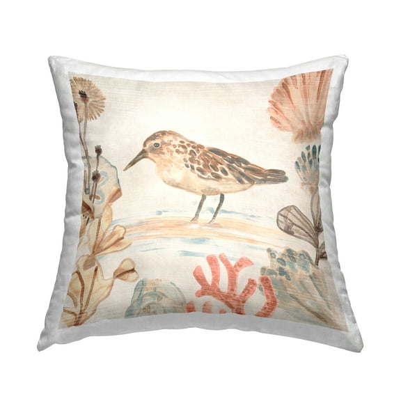 Stupell Industries Sandpiper & Sea Botanicals Square Decorative Printed Throw Pillow, 18 x 18