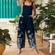 thumbnail image 1 of ICHUANYI Clearance Fashion Womens Pockets Printing Cold Shoulder Suspender Cami Pants Button Jumpsuit(Navy, M) ICHUANYI WER2023080909474, 1 of 5