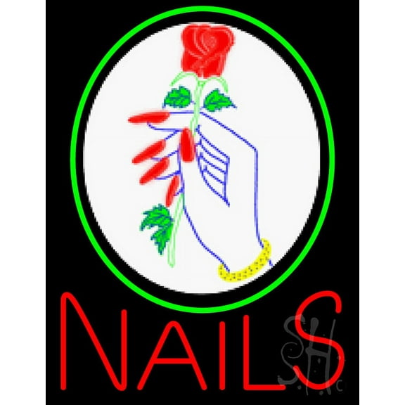 Red Nails with Logo LED Neon Sign 19 x 15 - inches, Black Square Cut Acrylic Backing, with Dimmer - Bright and Premium built indoor LED Neon Sign for Defence Force.