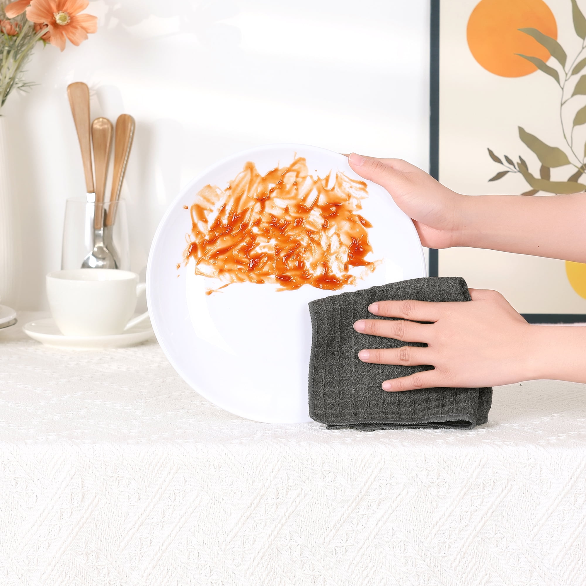 Unique Bargains Waffle Weave Kitchen Cleaning Absorbent Lint Free Dish Kitchen Towels 12pk 10" x 10"