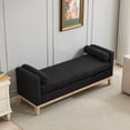 thumbnail image 3 of 66.34"W Elegant Upholstered Bench with Natural Wood Legs and 2 Bolster Pillows, Multifunctional Daybed Ottoman with High-density Foam Padding, for Bedroom, Living Room, Entryway, Black, 3 of 9