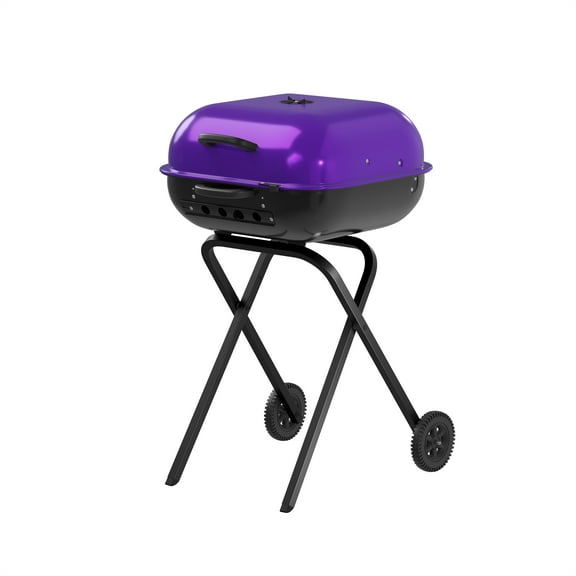 Americana Walk-A-Bout 100% Pre-Assembled Portable "Original Square Charcoal Grill" -Steel,  Purple