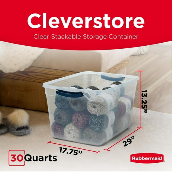Cleverstore 32 Qt, 6 Pack Stackable Plastic Storage Containers with Latching Lids