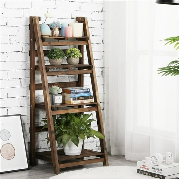 SLSRFD 4-Tier Wooden Plant Stand, Foldable Ladder Shelf for Indoor and Outdoor Use, Multi-Tier Flower Display Rack for Balcony, Garden, Patio, Living Room