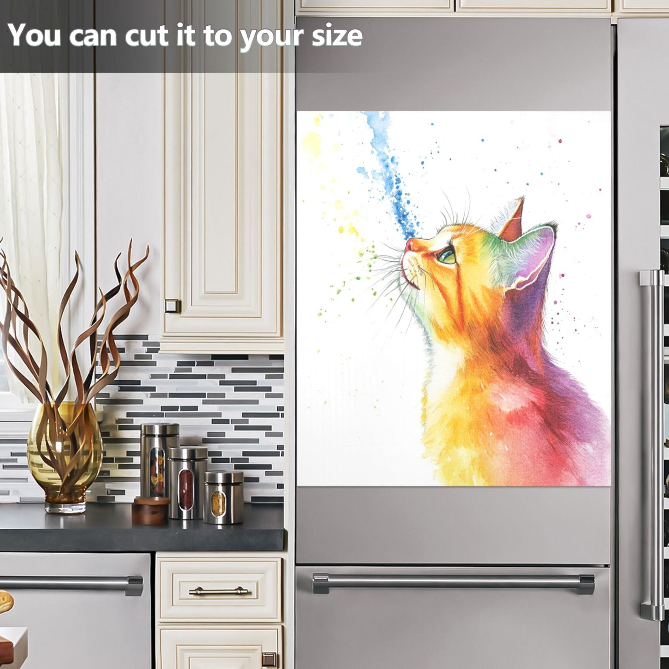 Dishwasher Magnetic Sticker 23x26 Inch Refrigerator Magnetic Sticker Washing Machine Magnetic Sticker Kitchen Panel Magnetic Sticker Home Decor Rainbow Cute Kitten