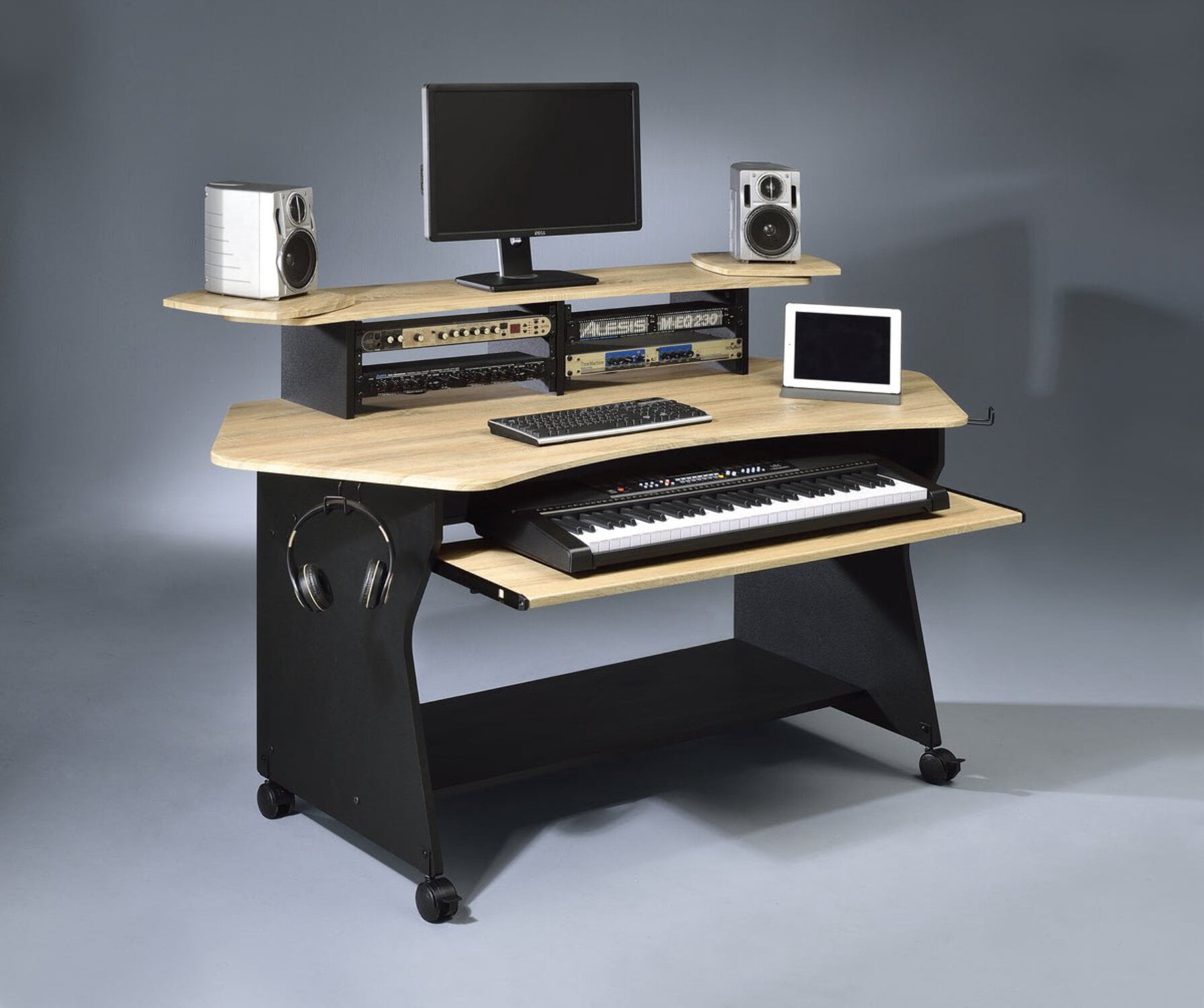Musiea IM100 Series Music Recording Studio Desk with 2 x 4U Rack, Gray