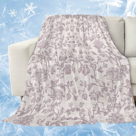Farmhouse Flower Cooling Blanket,Lightweight Breathable Summer Throw Blanket with Double Sided Cold Effect,Botanical Vintage Purple Leaf Plant Picnic Blankets Bed Sheet for Hot Sleepers 30"x40"