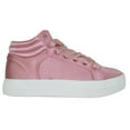 thumbnail image 2 of Soda Flat Women Chelsea Shoes Lace Up Satin Casual High Top Hidden Platform Sneakers White Sole Flatform booties SHADOW-G Pink Mauve 6, 2 of 3