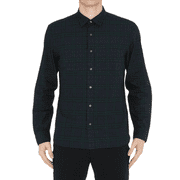 Angle View: Burberry Alexander Men's Ink Blue Checked Cotton Shirt 4066393 (M)