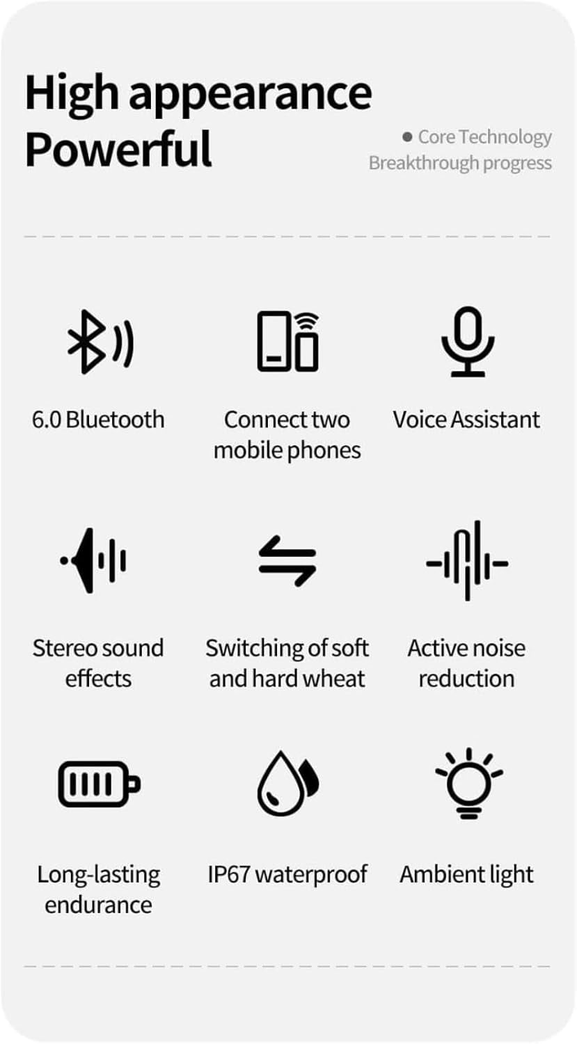 Motorcycle Helmet Bluetooth Headset, IP67 Waterproof, Type-C Charging, Two-in-One Microphone with Ambient Light and Voice Assistant for All Helmets