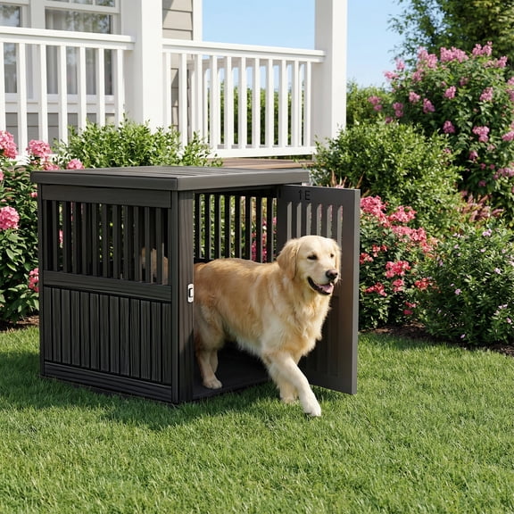 MAYEERTY Multi-Functional Pet Crate, Lockable Gate Furniture-Style Shelter & Side Table for Indoor Outdoor