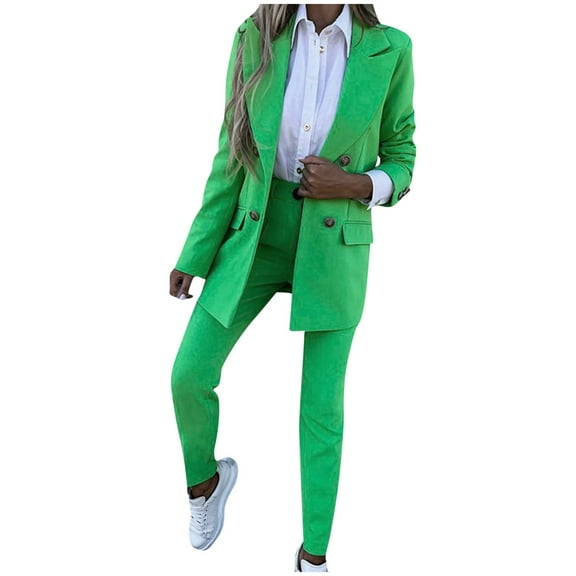 WXLWZYWL Womens Suits Blazer and Pants Casual Loose Solid Color Suit Suit office Two-Piece Suit Green