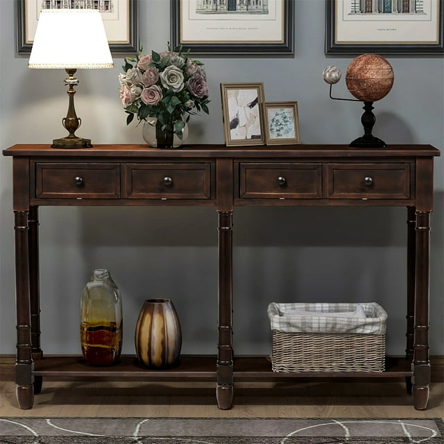 INCLAKE Wood Console Table Sofa Table with Two Storage Drawers and ...