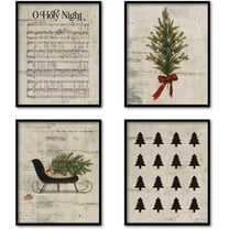 Hieng Vintage Christmas Tree Wall Art Poster Decor, Candy Cane Painting Pictures Decor Wall Art, Rustic Christmas Decorations for Bedroom Bathroom Living Room Office, Unframedin Set of 4