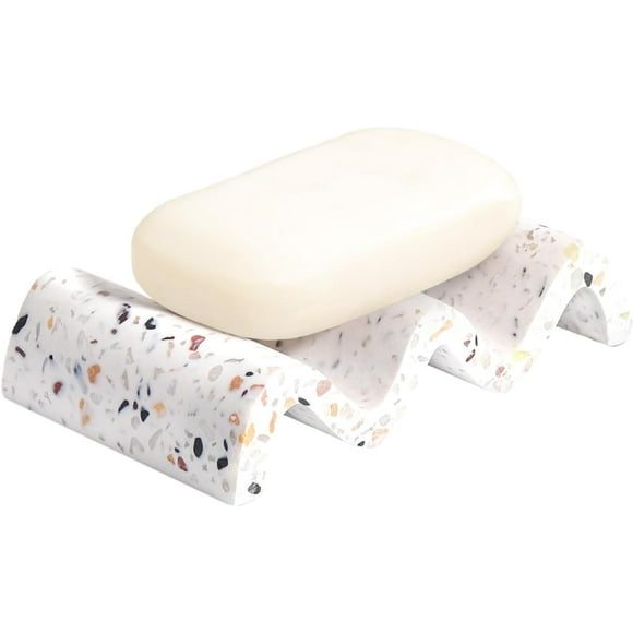 shiyou-Soap Dish for Bar Soap, Marble Shower Soap Dish, Self-draining Soap Tray, Soap Saver for Bathroom Shower Kitchen, Bathroom Soap Holder, Sponge Holder - Terrazzo