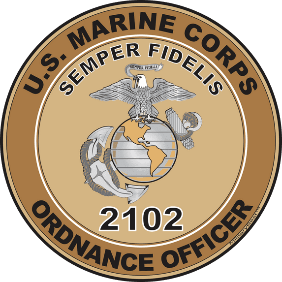 U.S.M.C. MOS 2102 Ordnance Officer Decal 3.8" - Desert Tan