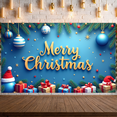 thumbnail image 5 of Red Background Christmas Banner Pine Garland Gold Bells Snowman Design Holiday Decoration for Christmas Party Indoor Decoration Winter Celebration, 5 of 9