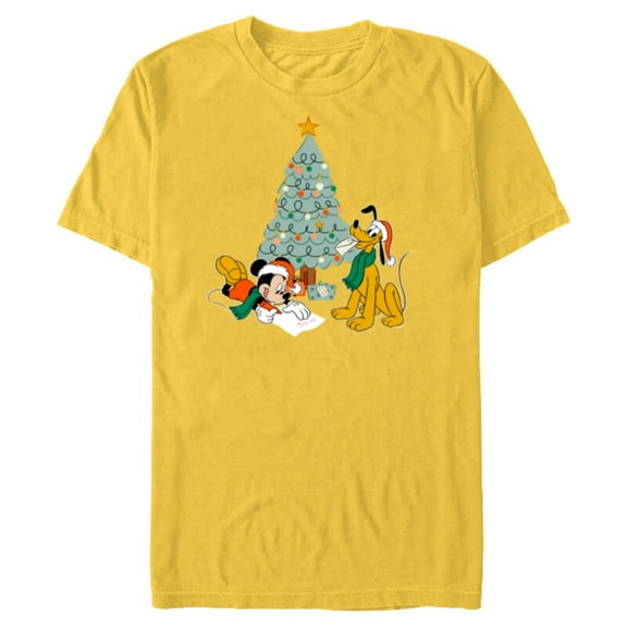Disney Mickey Mouse and Pluto Christmas Letter to Santa - Short Sleeve Blended T-Shirt for Adults - Customized-Yellow