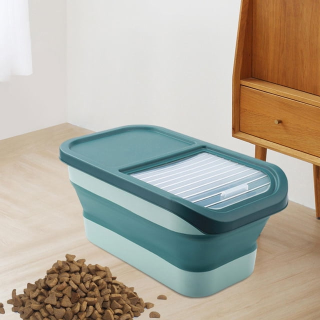 Recipiente plegable para almacenamiento de alimentos para perros, recipiente grande para alimentos para gatos y mascotas con tapas, recipiente , VERDE
