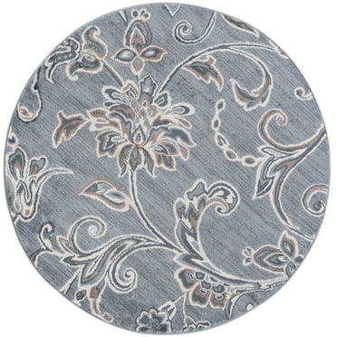 Madison Transitional 8' Round Gray and Cream Polypropylene Indoor Area Rug