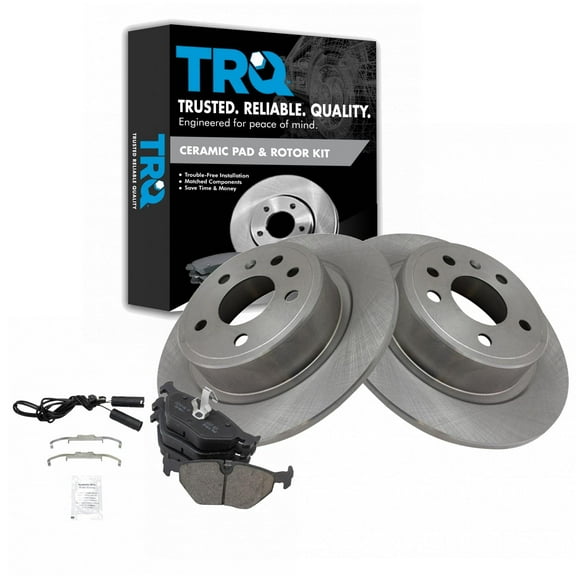 TRQ Rear Brake Pad & Rotor Kit Brake Pads Brake Rotor Ceramic Fits Select 1999-2009 Saab 9-5