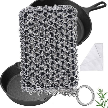 

SQUARE CARMEN Stainless Steel Chain Silicone Cleaning Kit For Steel Pots Iron Frying Pans Black