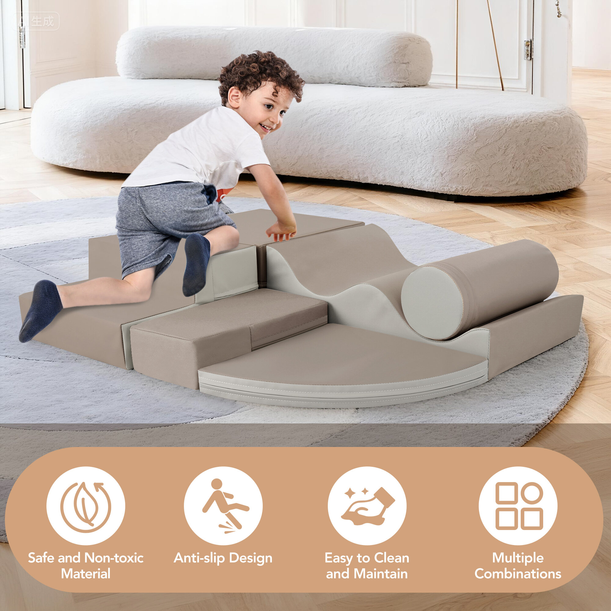 Baby Play Mat, Soft Climb and Crawl Foam Playset 6 in 1, Soft Play Equipment Climb and Crawl Playground for Kids,Kids Crawling and Climbing Indoor Active Play Structure, Colorful Soft Play Mat