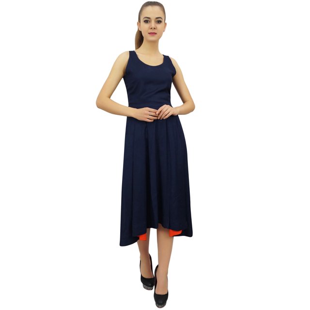 Bimba Robe en Rayonne de Designer pour Femme avec Poches, Maxi Bleu Uni avec Foulard - 8