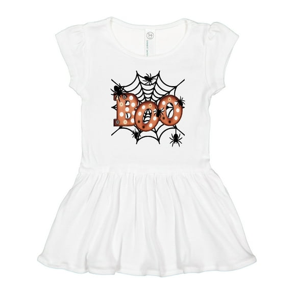 Inktastic Halloween Boo with Spiders in Web Girls Toddler Dress