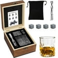 thumbnail image 1 of Juego de vasos de whisky con vaso sin plomo | Piedras naturales de whisky | Lujosa caja de regalo de madera | Incluye bolsa de terciopelo y clip | Regalo perfecto para los amantes del whisky - 4, 1 of 6
