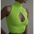 thumbnail image 3 of Camiseta sin mangas con cuello alto para mujer, Top corto sin mangas con estampado liso calado en el pecho para primavera, verano, otoño, verde hierba S, 3 of 5
