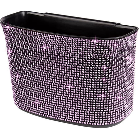Car Trash Can Bling Crystal Auto Storage Pockets,100% Leak Proof Car Trash Container Bin Car Garbage Bag Hanging for Backside/Gearshift/Center Console