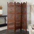 thumbnail image 2 of DecMode 60" x 72" Brown Wood Floral Hinged Foldable Partition 3 Panel Room Divider Screen with Intricately Carved Designs, 1-Piece, 2 of 9