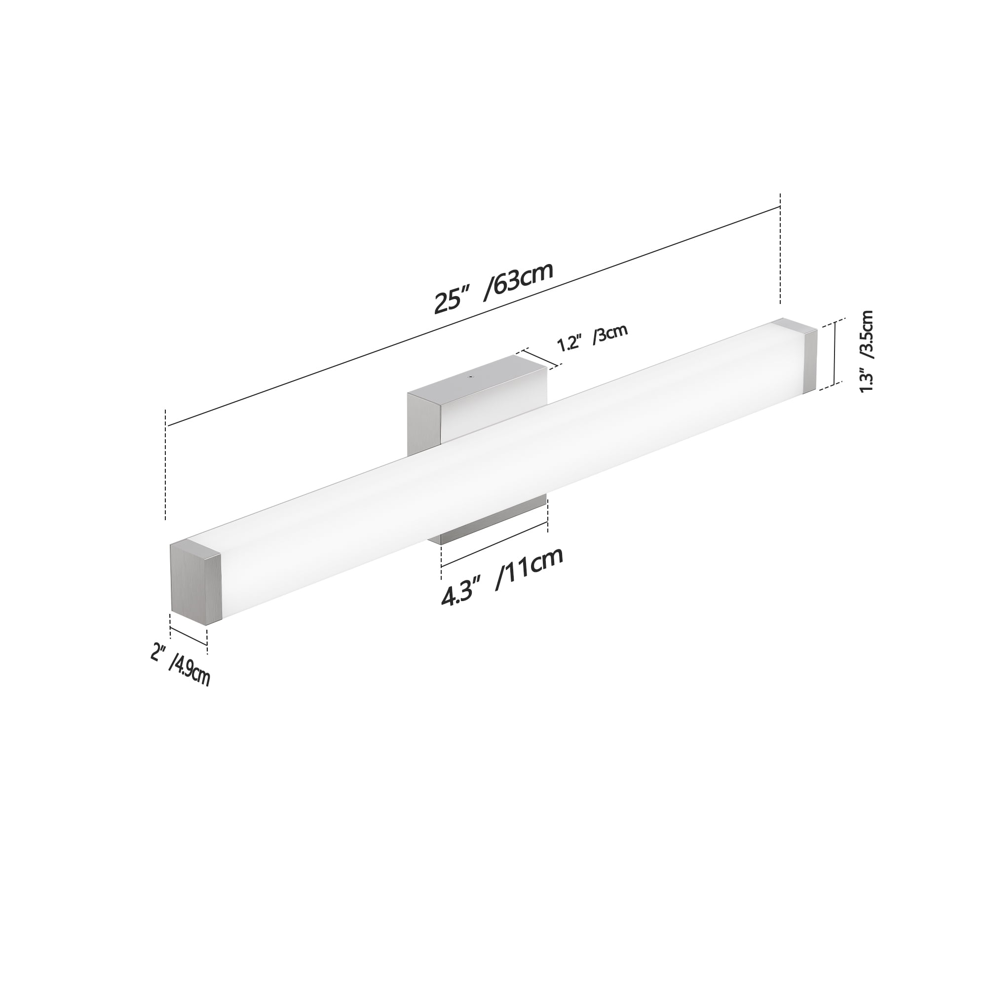 Bathroom Vanity Light Brushed Nickel Square LED 25in 14W 6000K Cool White Wall Bar for Over Mirror, Modern Vanity Lighting Fixtures for Sink Mirror Medicine Cabinet, Easy Install