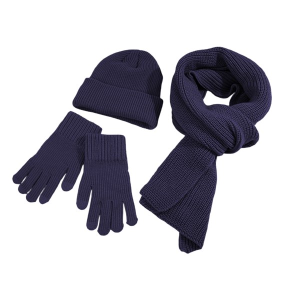 DHFJKG Winter Knit Scarf Hat Gloves Set Unisex Adult Solid Color Warm Long Scarves Beanie Mittens 3PCS Soft Windproof Warm Set