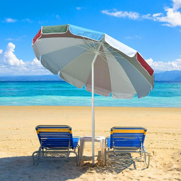 7' Rainbow Beach Umbrella Sunshade with Tilt Sand Anchor UV