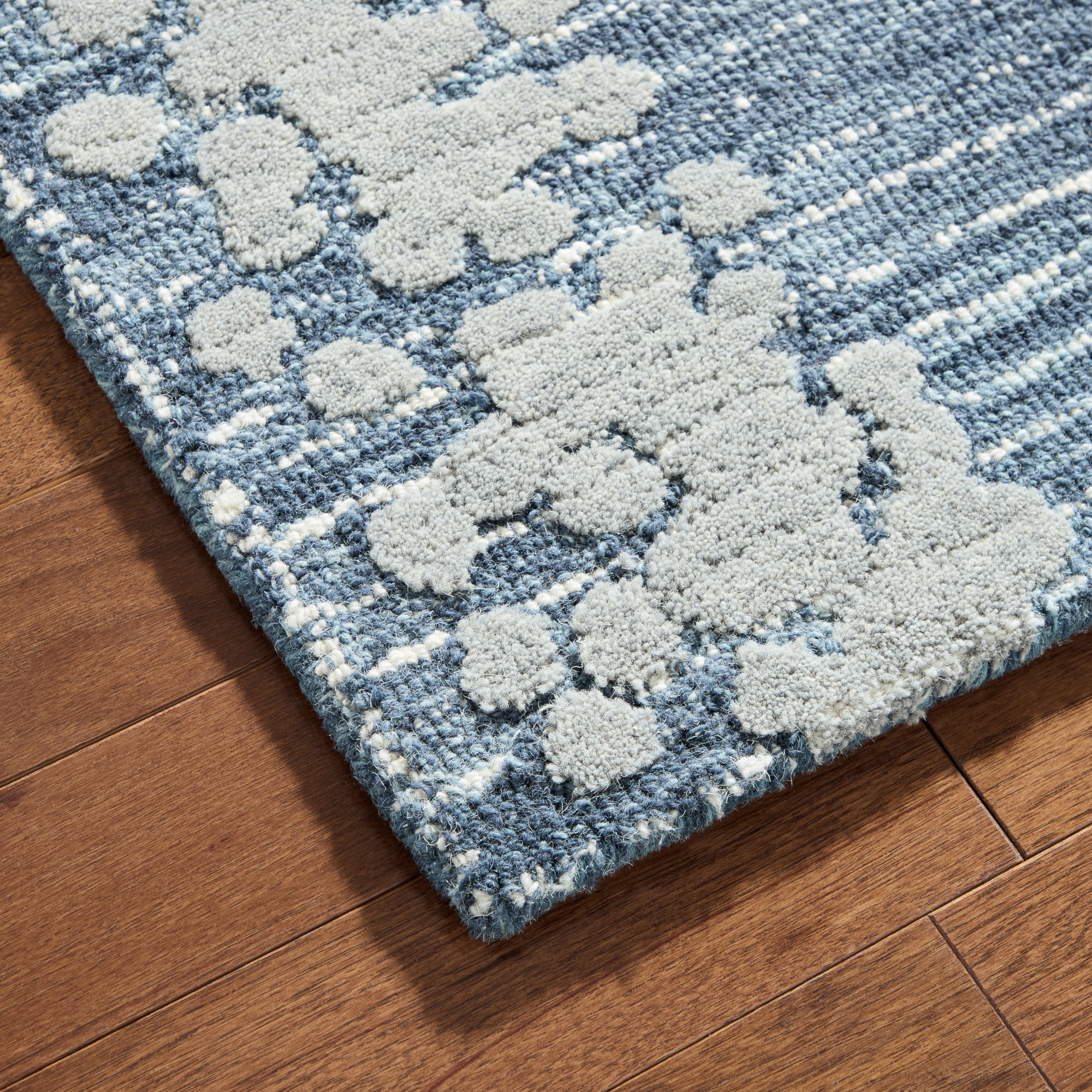 NICOLE MILLER NEW YORK Mod Weave Abstract Knotted Texture Handcrafted Area Rug, 100% Wool Rug, Navy Blue, 5'x7’