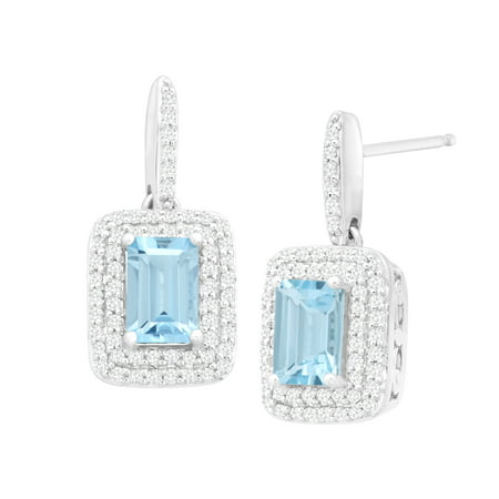 1 1/10 ct Natural Aquamarine & 1/3 ct Diamond Drop Earrings in 14kt White Gold