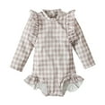 thumbnail image 2 of Delliss Long Sleeve One Piece Ruffle cute checkered printed long sleeved Swimsuit for Baby Girl Shirt 6Months-4Years, 2 of 9