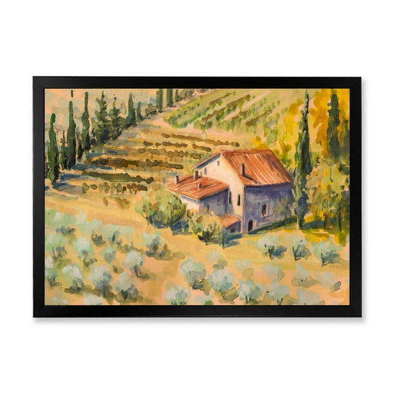 Designart 'Little Farmhouse In Countryside' Country Framed Art Print