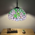 thumbnail image 3 of 12-Light Purple Stained Glass Pendant Lights with Green Leaves Glass for Dining Room, Hotel, Restaurant, Cafe, 3 of 5