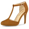 thumbnail image 1 of BLISSFUL STEP Women's Round Toe Stiletto Heel T-Strap Dress Pumps, 1 of 6