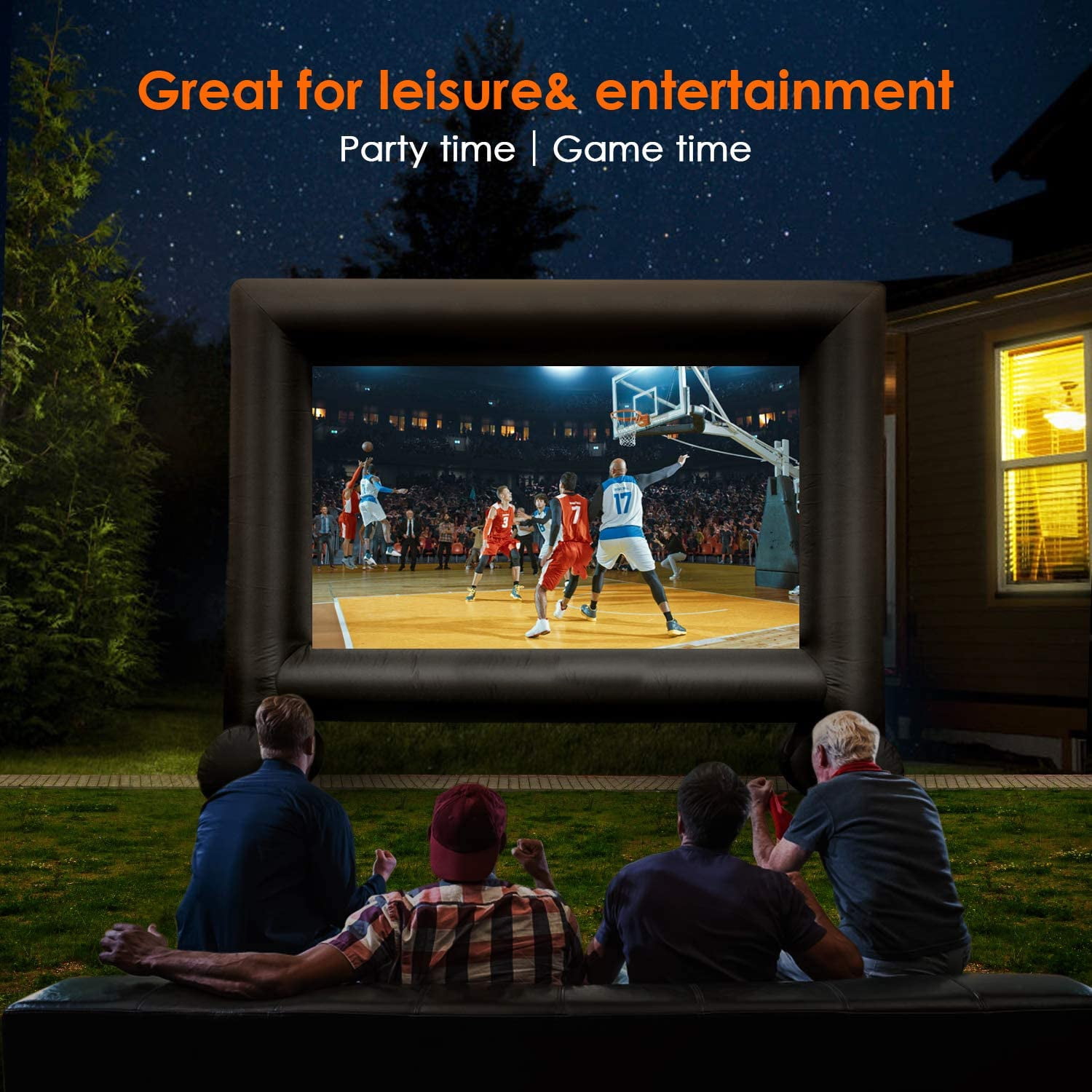 Ground Nails Front Quiet Fan and Rear Projection Home Theater with Storage Bag LATIPOPO Inflatable Movie Screen 14ft Outdoor Projection Blow Up Screen for Backyard 